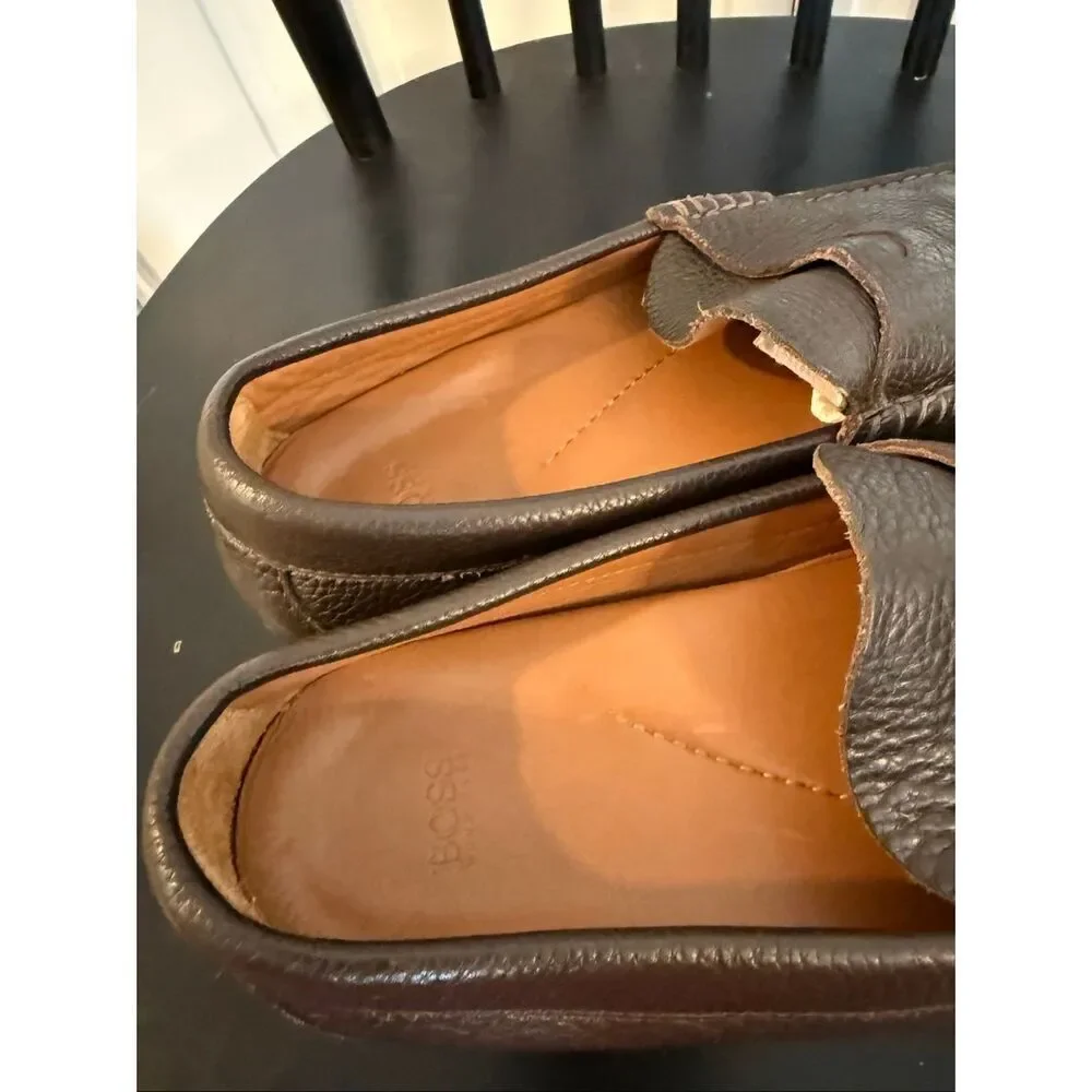 BOSS Hugo Boss brown leather loafers size 9